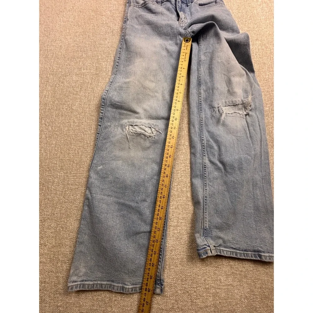 Abercrombie Kids Girls High Rise Wide Leg Distressed Jeans Light Wash 9/10 Long